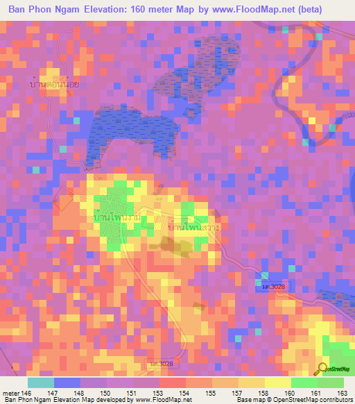 Ban Phon Ngam,Thailand Elevation Map