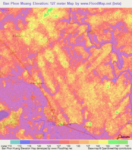 Ban Phon Muang,Thailand Elevation Map