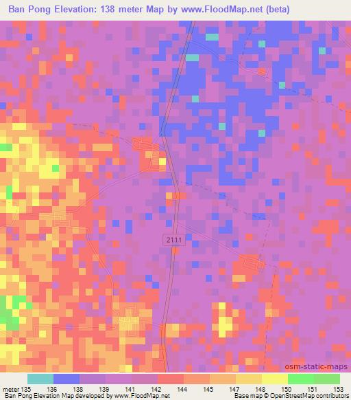 Ban Pong,Thailand Elevation Map