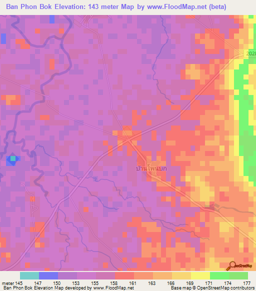 Ban Phon Bok,Thailand Elevation Map