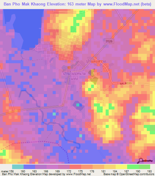 Ban Pho Mak Khaong,Thailand Elevation Map
