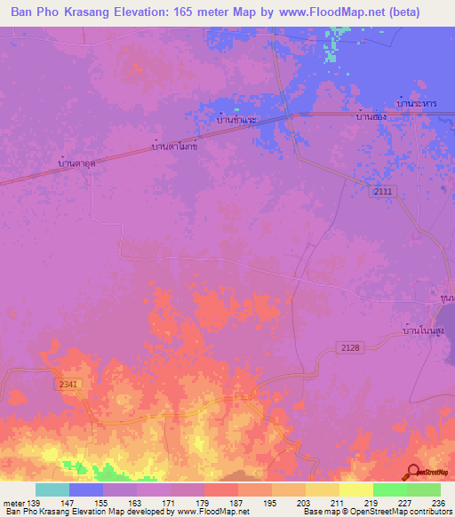 Ban Pho Krasang,Thailand Elevation Map