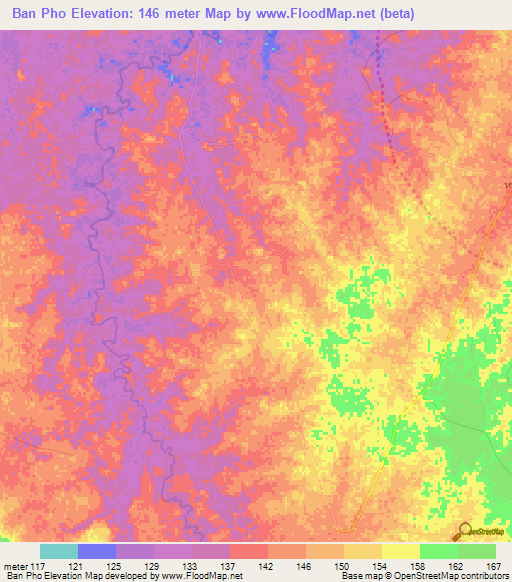 Ban Pho,Thailand Elevation Map