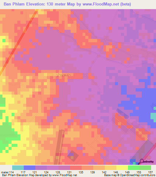 Ban Phlam,Thailand Elevation Map