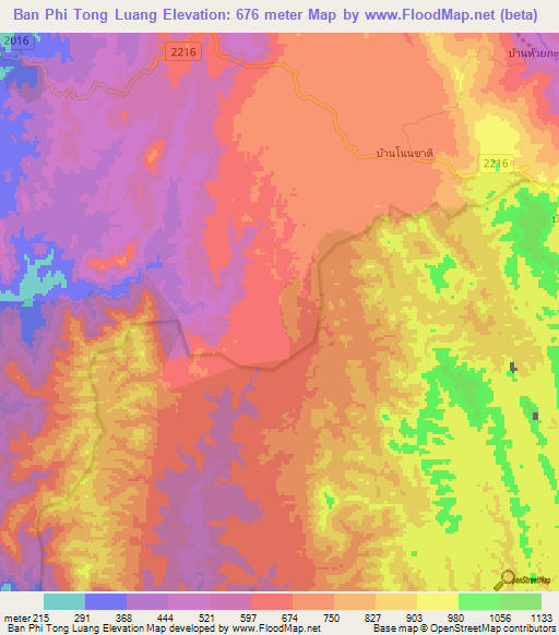 Ban Phi Tong Luang,Thailand Elevation Map