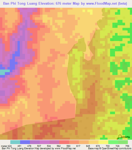 Ban Phi Tong Luang,Thailand Elevation Map