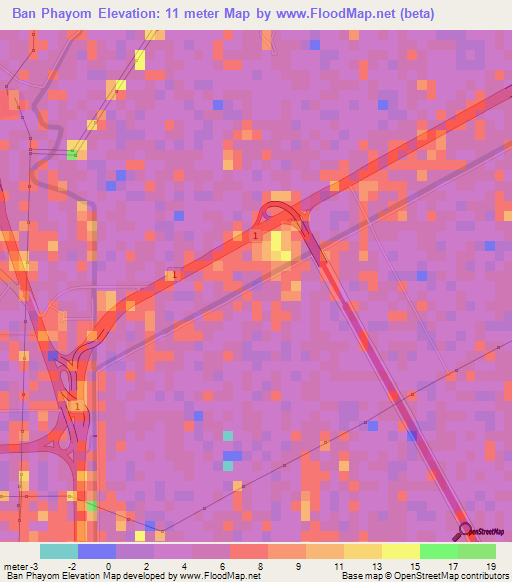 Ban Phayom,Thailand Elevation Map