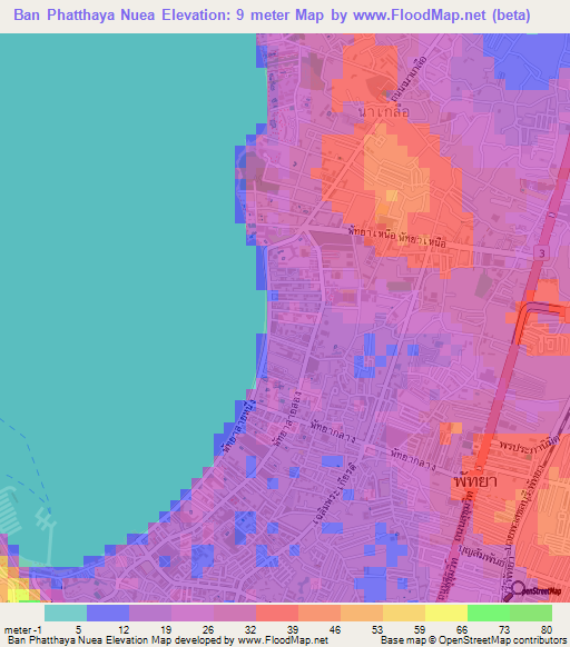 Ban Phatthaya Nuea,Thailand Elevation Map