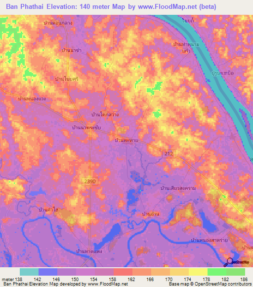 Ban Phathai,Thailand Elevation Map