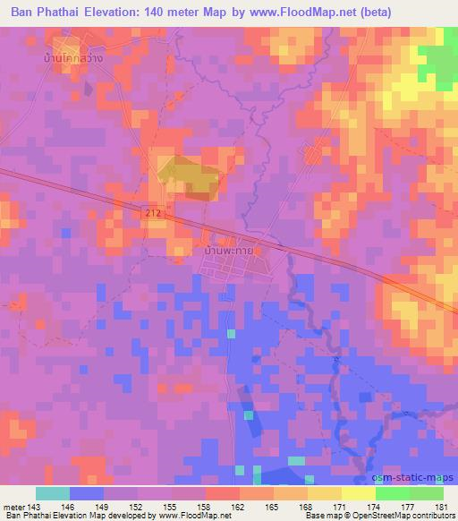 Ban Phathai,Thailand Elevation Map