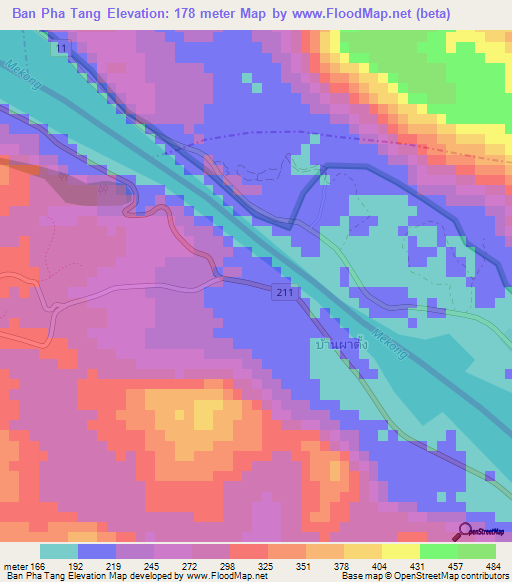 Ban Pha Tang,Thailand Elevation Map