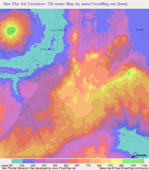 Ban Pha Sai,Thailand Elevation Map