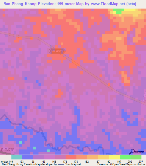 Ban Phang Khong,Thailand Elevation Map