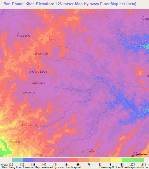Ban Phang Khen,Thailand Elevation Map