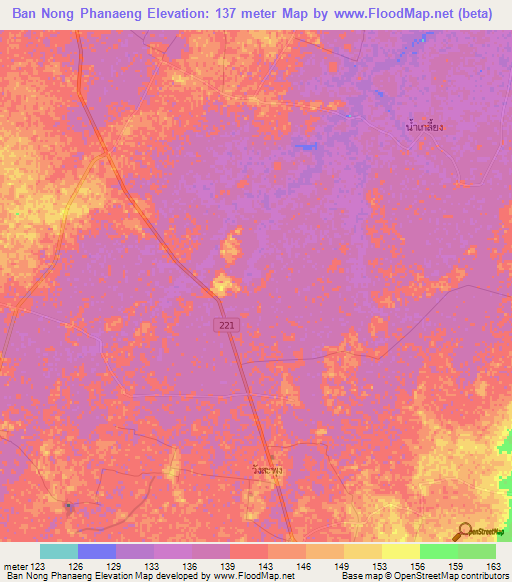 Ban Nong Phanaeng,Thailand Elevation Map