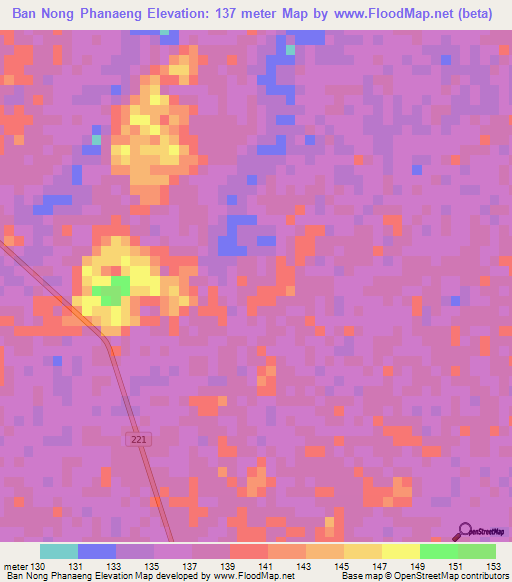 Ban Nong Phanaeng,Thailand Elevation Map