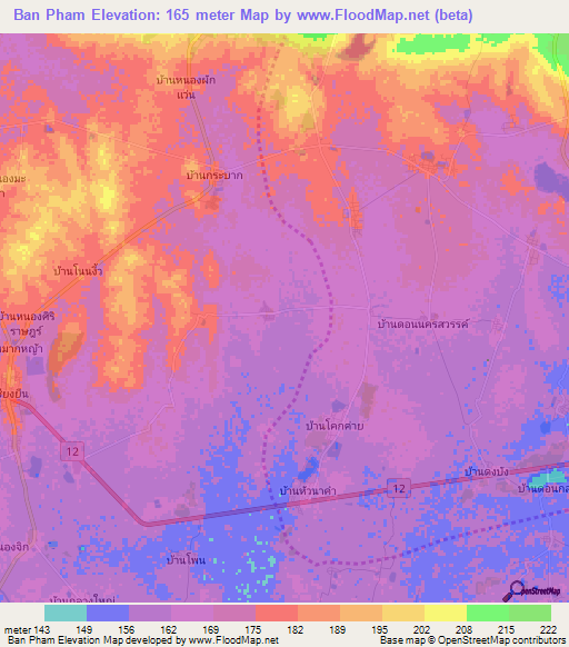 Ban Pham,Thailand Elevation Map