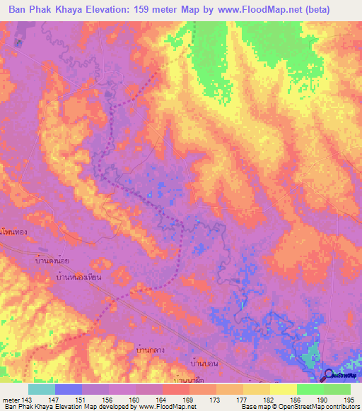 Ban Phak Khaya,Thailand Elevation Map
