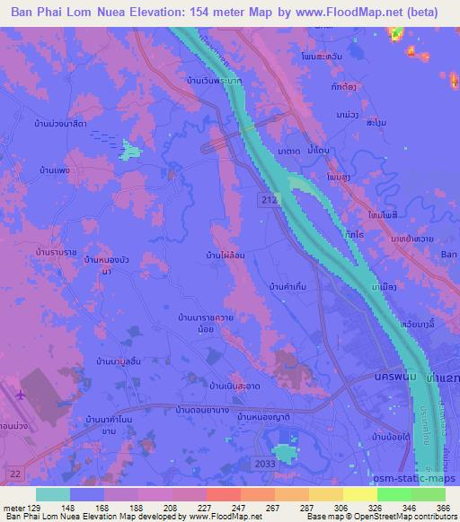Ban Phai Lom Nuea,Thailand Elevation Map
