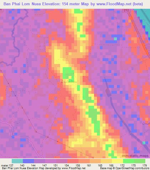 Ban Phai Lom Nuea,Thailand Elevation Map