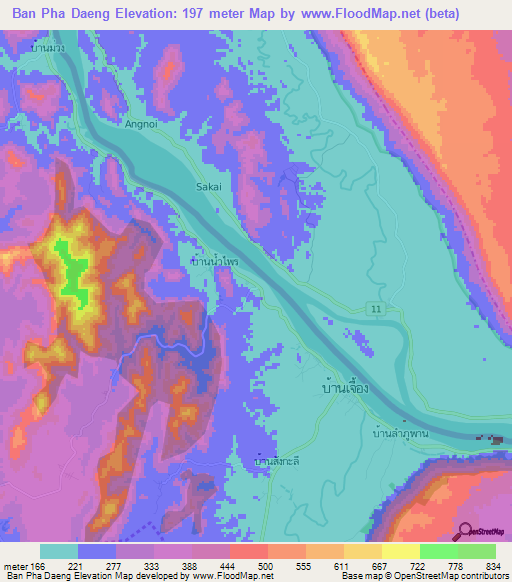 Ban Pha Daeng,Thailand Elevation Map
