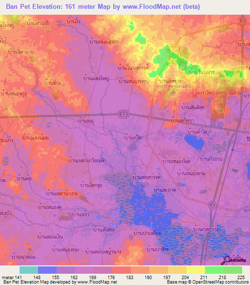 Ban Pet,Thailand Elevation Map