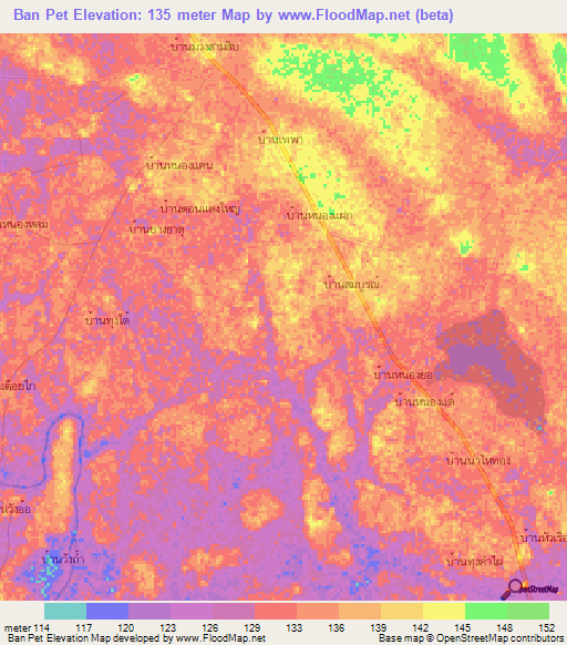 Ban Pet,Thailand Elevation Map