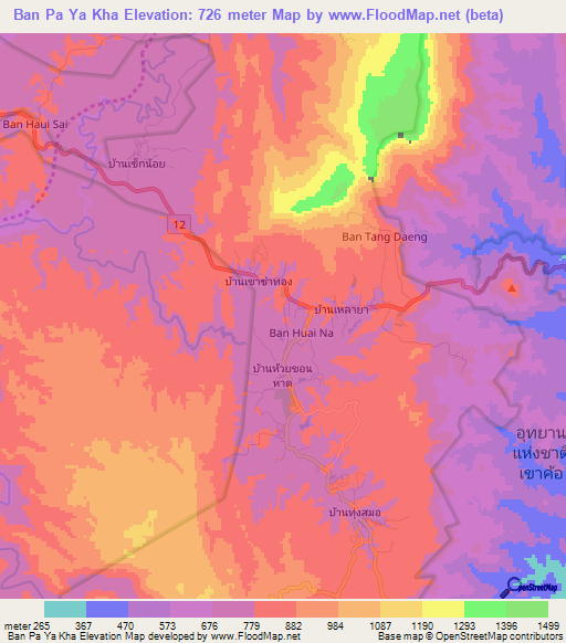 Ban Pa Ya Kha,Thailand Elevation Map