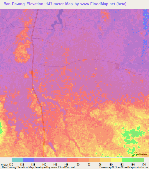 Ban Pa-ung,Thailand Elevation Map