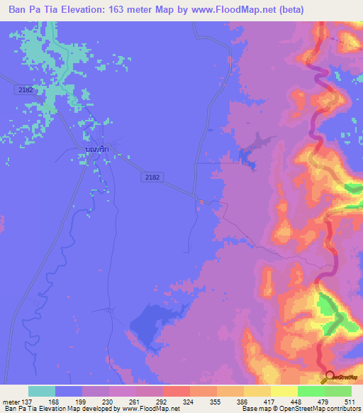 Ban Pa Tia,Thailand Elevation Map
