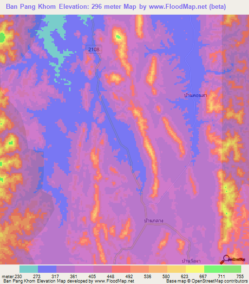 Ban Pang Khom,Thailand Elevation Map