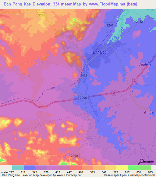 Ban Pang Kae,Thailand Elevation Map
