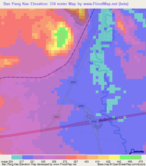 Ban Pang Kae,Thailand Elevation Map