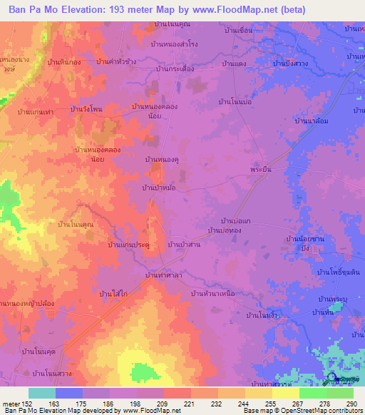 Ban Pa Mo,Thailand Elevation Map