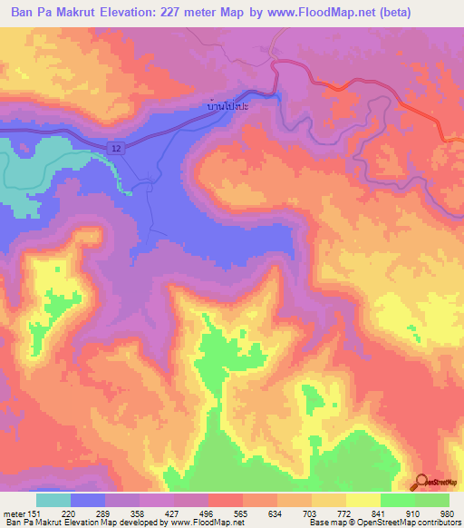 Ban Pa Makrut,Thailand Elevation Map