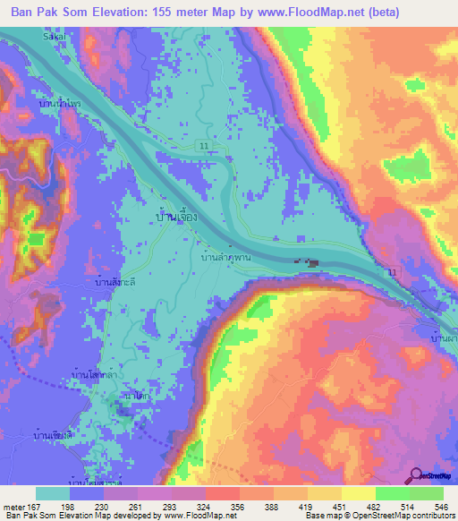 Ban Pak Som,Thailand Elevation Map