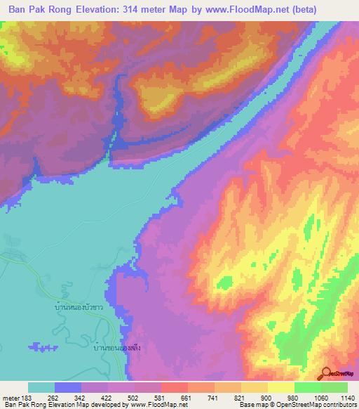 Ban Pak Rong,Thailand Elevation Map