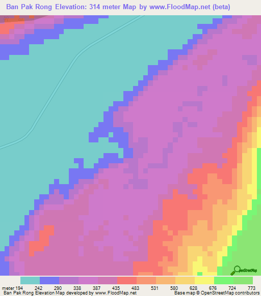 Ban Pak Rong,Thailand Elevation Map