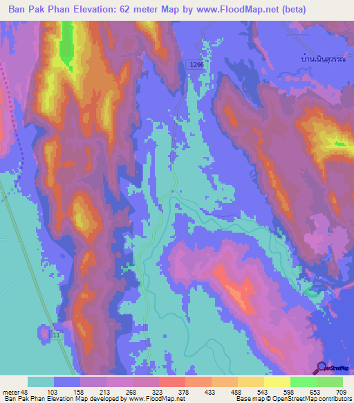 Ban Pak Phan,Thailand Elevation Map