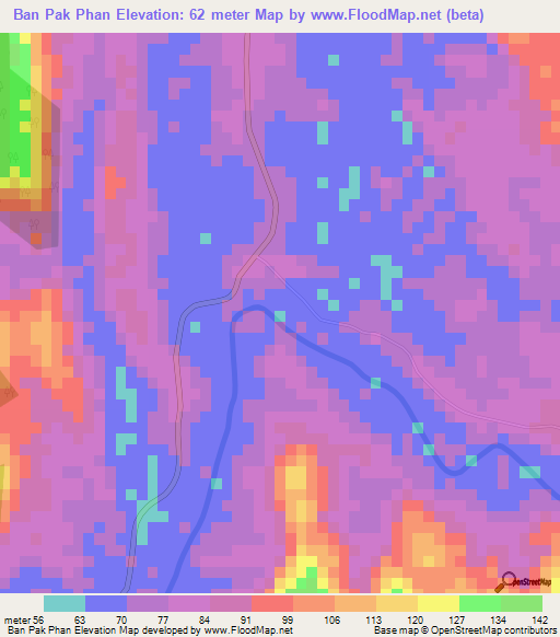 Ban Pak Phan,Thailand Elevation Map