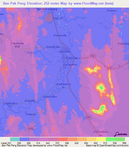 Ban Pak Peng,Thailand Elevation Map