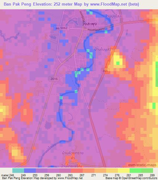 Ban Pak Peng,Thailand Elevation Map