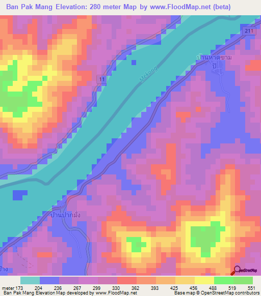 Ban Pak Mang,Thailand Elevation Map