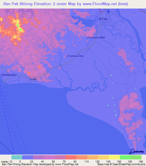 Ban Pak Khlong,Thailand Elevation Map