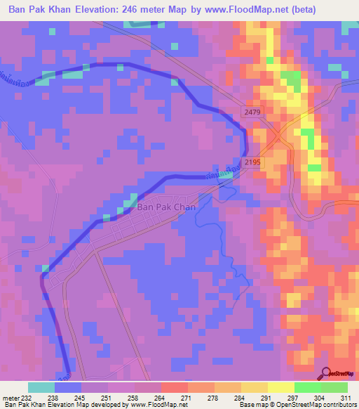 Ban Pak Khan,Thailand Elevation Map