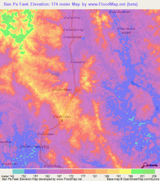 Ban Pa Faek,Thailand Elevation Map