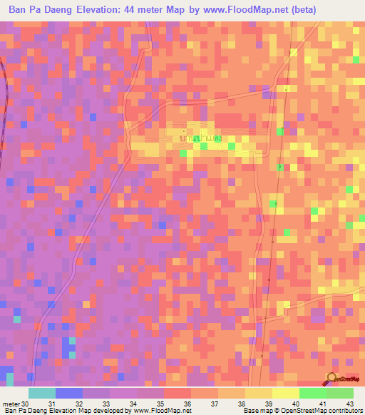 Ban Pa Daeng,Thailand Elevation Map