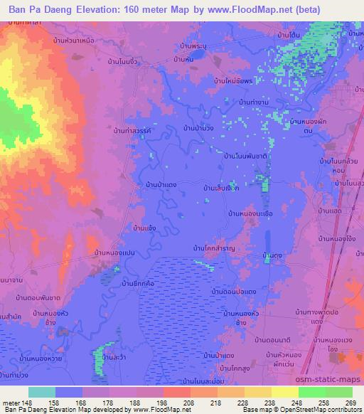 Ban Pa Daeng,Thailand Elevation Map