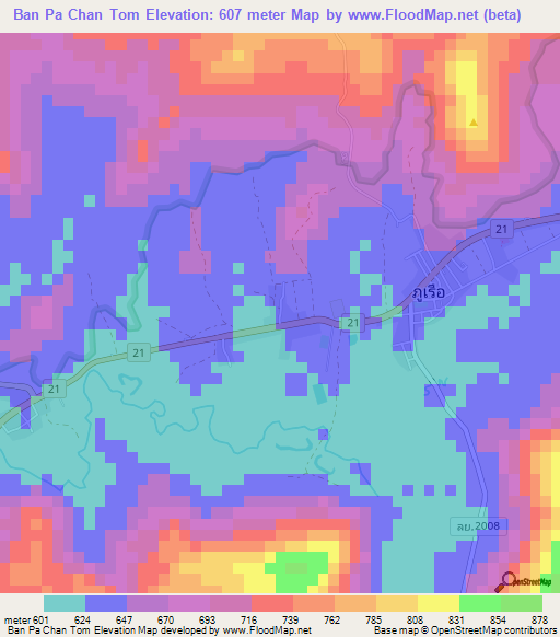 Ban Pa Chan Tom,Thailand Elevation Map
