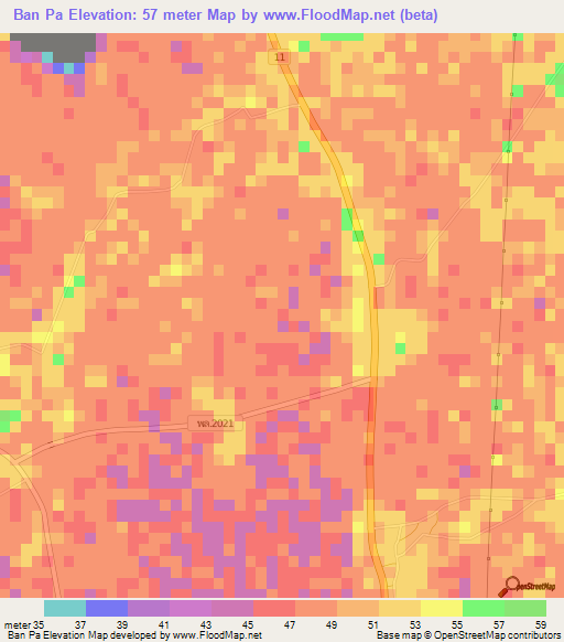 Ban Pa,Thailand Elevation Map